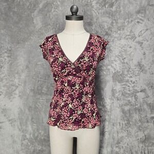 Vtg Self Esteem Y2K Empire Waist Floral Mesh Top Womens S Fairycore Boho Dainty